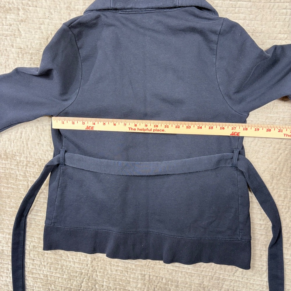 J.Crew Antique Fleece Navy Blue Shawl Collar Belted Wrap Cardigan Jacket Medium - Picture 7 of 8